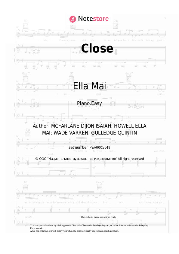 Close - Ella Mai Piano Sheet Music Easy - Piano.Easy