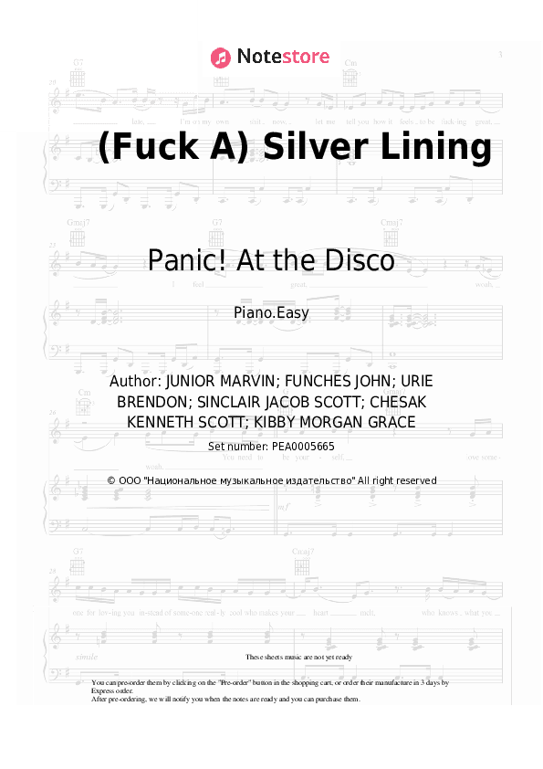 (Fuck A) Silver Lining - Panic! At the Disco Piano Sheet Music Easy - Piano.Easy