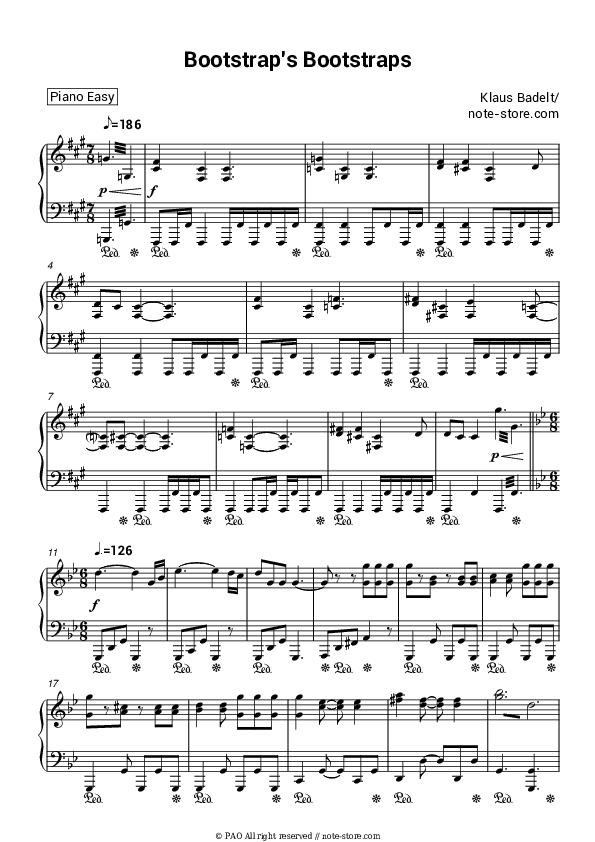 Bootstrap's Bootstraps - Klaus Badelt Piano Sheet Music Easy - Piano.Easy