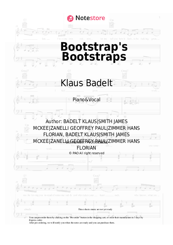 Bootstrap's Bootstraps - Klaus Badelt Piano Sheet Music with the Voice part - Piano&Vocal