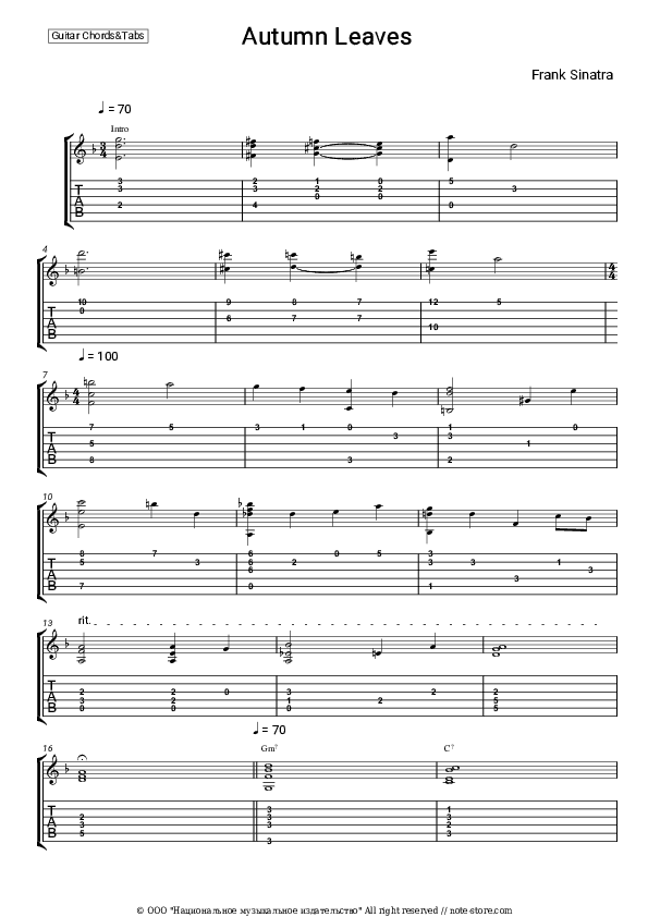 Autumn Leaves - Frank Sinatra Chords - Guitar.Chords