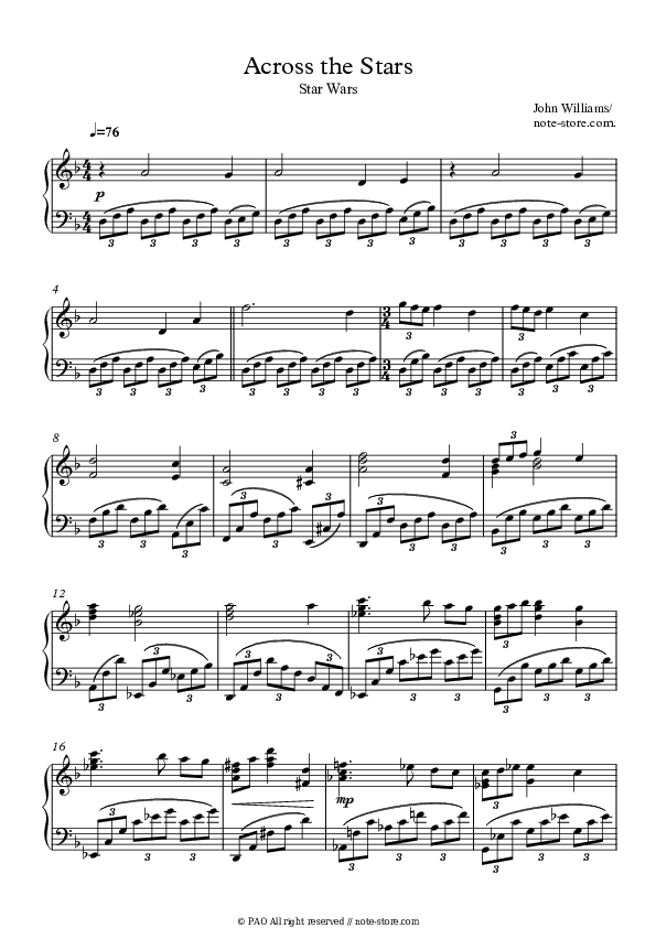 Across The Stars (Love Theme from Star Wars: Attack Of The Clones) - John Williams Piano Sheet Music - Piano.Solo