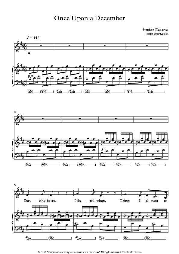 Once Upon a December (from 'Anastasia') - Stephen Flaherty Piano Sheet Music with the Voice part - Piano&Vocal