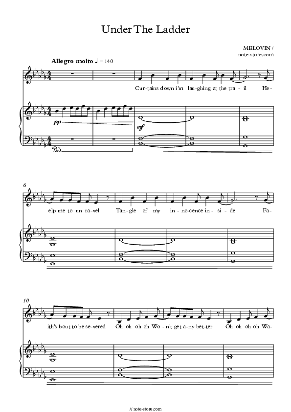 Under the Ladder - Melovin Piano Sheet Music with the Voice part - Piano&Vocal