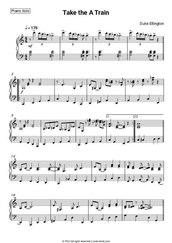 Take the A Train - Duke Ellington Piano Sheet Music - Piano.Solo