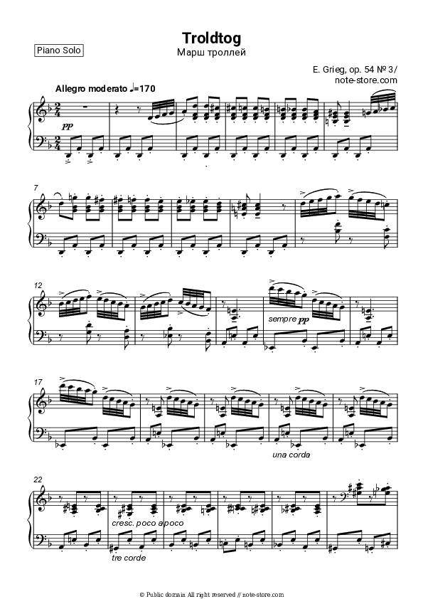 Edvard Grieg - Lyric Pieces, op.54. No. 3 March of the Dwarfs - Edvard Hagerup Grieg Piano Sheet Music - Piano.Solo