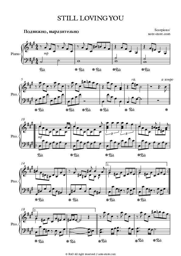 Still Loving You - Scorpions Piano Sheet Music - Piano.Solo