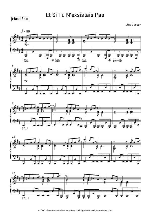 Et si tu n'existais pas - Joe Dassin Piano Sheet Music - Piano.Solo