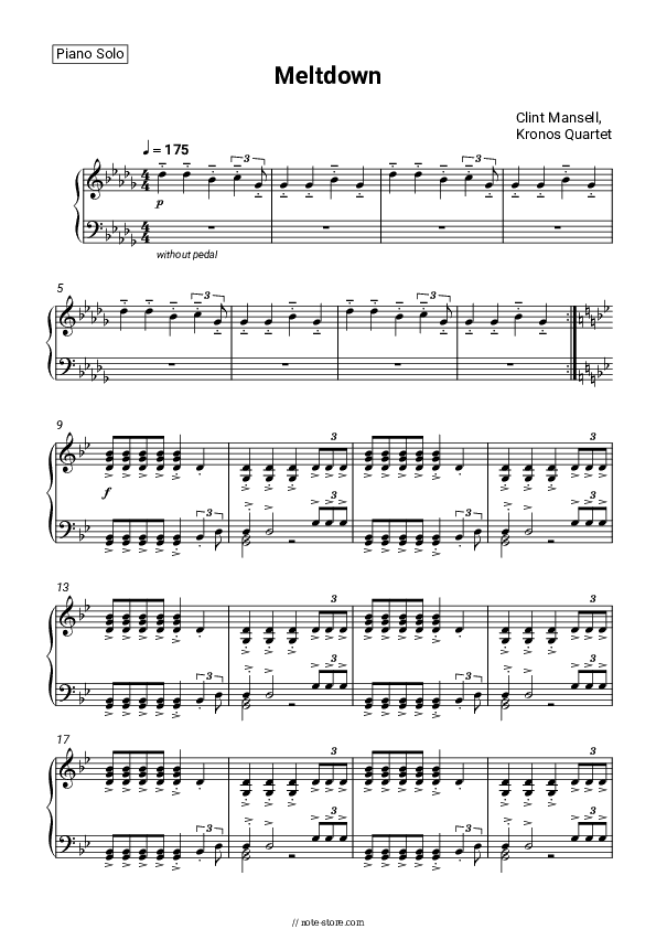 Meltdown - Clint Mansell, Kronos Quartet Piano Sheet Music - Piano.Solo