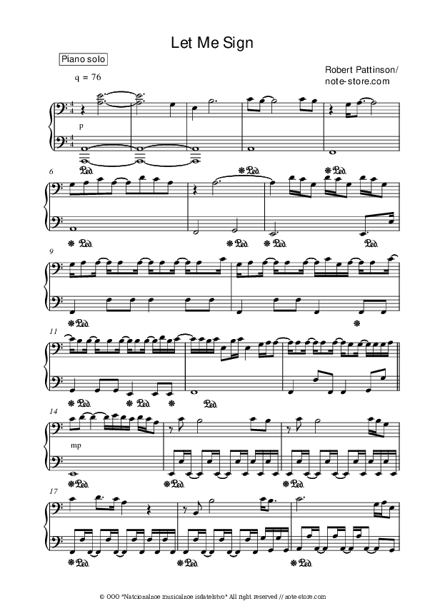 Let Me Sign - Robert Pattinson Piano Sheet Music - Piano.Solo
