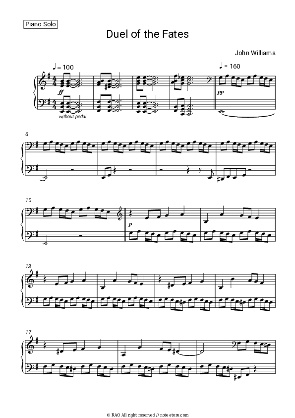 Duel of the Fates - John Williams Piano Sheet Music - Piano.Solo