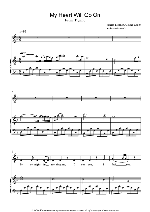 My Heart Will Go on - Celine Dion Piano Sheet Music with the Voice part - Piano&Vocal