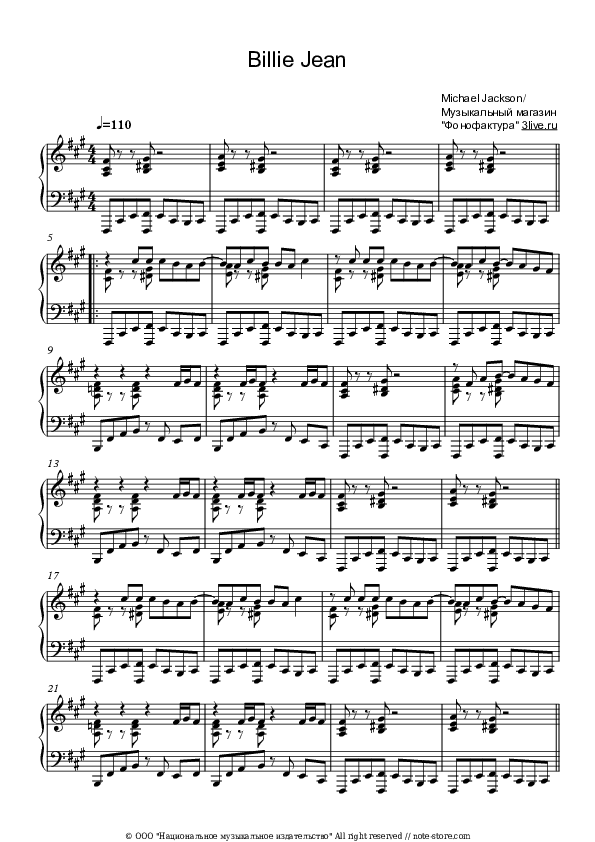 Billie Jean - Michael Jackson Piano Sheet Music - Piano.Solo