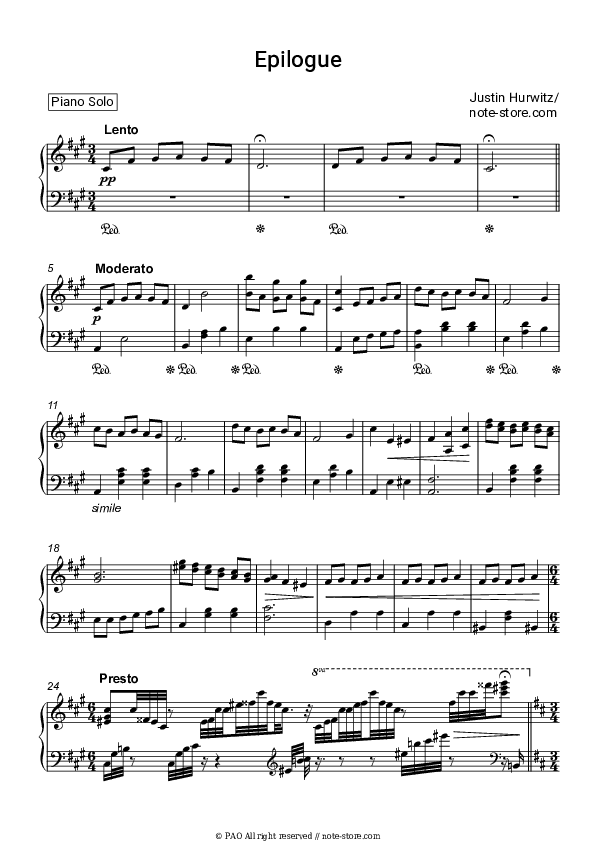 Epilogue (La La Land Soundtrack) - Justin Hurwitz Piano Sheet Music - Piano.Solo