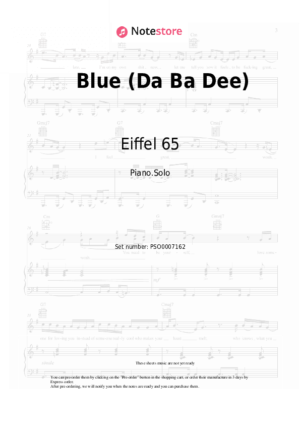 Blue (Da Ba Dee) - Eiffel 65 Piano Sheet Music - Piano.Solo