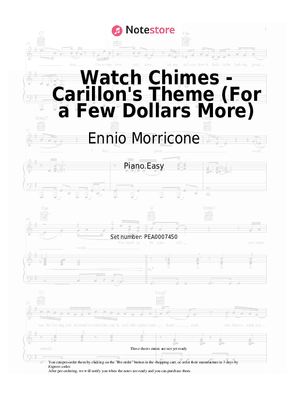 Watch Chimes - Carillon's Theme (For a Few Dollars More) - Ennio Morricone Piano Sheet Music Easy - Piano.Easy