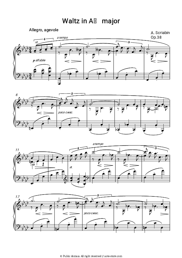Waltz in A♭ major Op.38 - Alexander Scriabin Piano Sheet Music - Piano.Solo