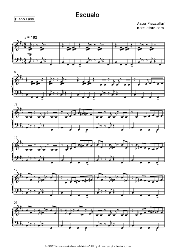 Escualo - Astor Piazzolla Piano Sheet Music Easy - Piano.Easy