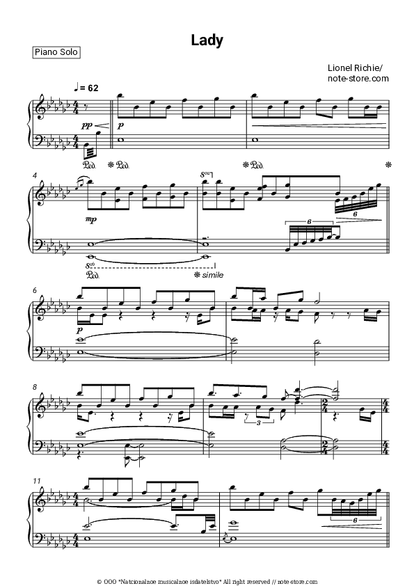 Lady - Lionel Richie Piano Sheet Music - Piano.Solo