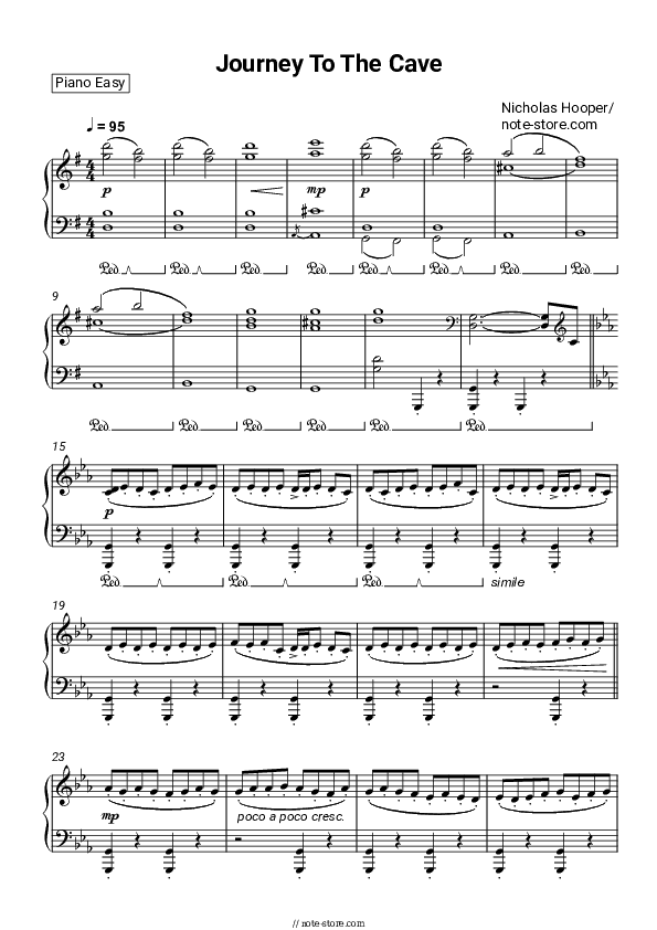 Journey to the Cave - Nicholas Hooper Piano Sheet Music Easy - Piano.Easy