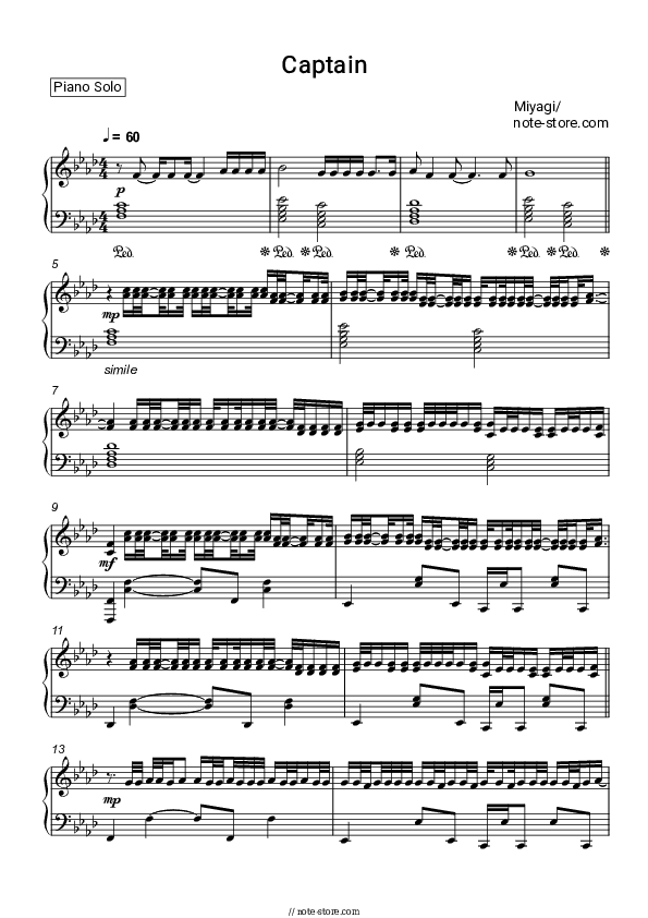 Captain - Miyagi Piano Sheet Music - Piano.Solo