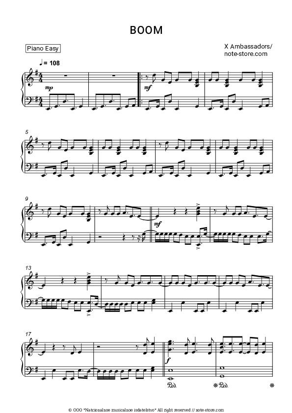 BOOM - X Ambassadors Piano Sheet Music Easy - Piano.Easy