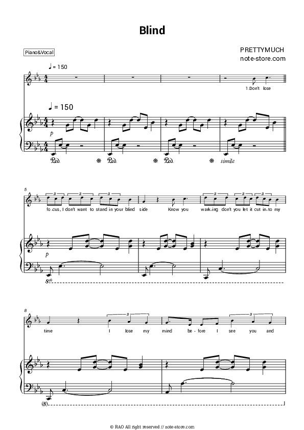 Blind - PRETTYMUCH Piano Sheet Music with the Voice part - Piano&Vocal