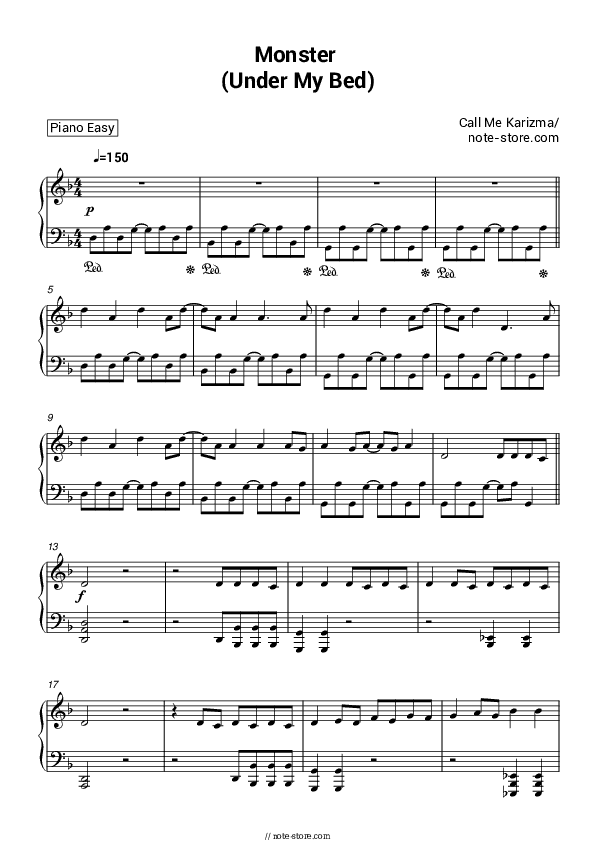 Monster (Under My Bed) - Call Me Karizma Piano Sheet Music Easy - Piano.Easy