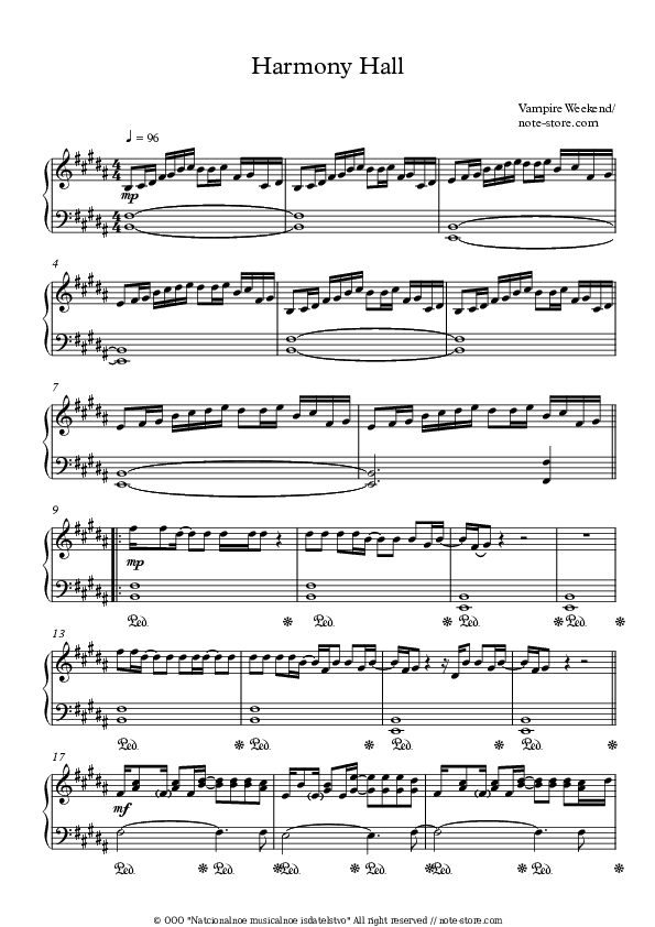 Harmony Hall - Vampire Weekend Piano Sheet Music Easy - Piano.Easy