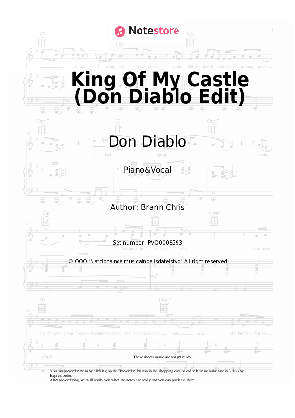 King Of My Castle (Don Diablo Edit) - Don Diablo, Keanu Silva Piano Sheet Music with the Voice part - Piano&Vocal