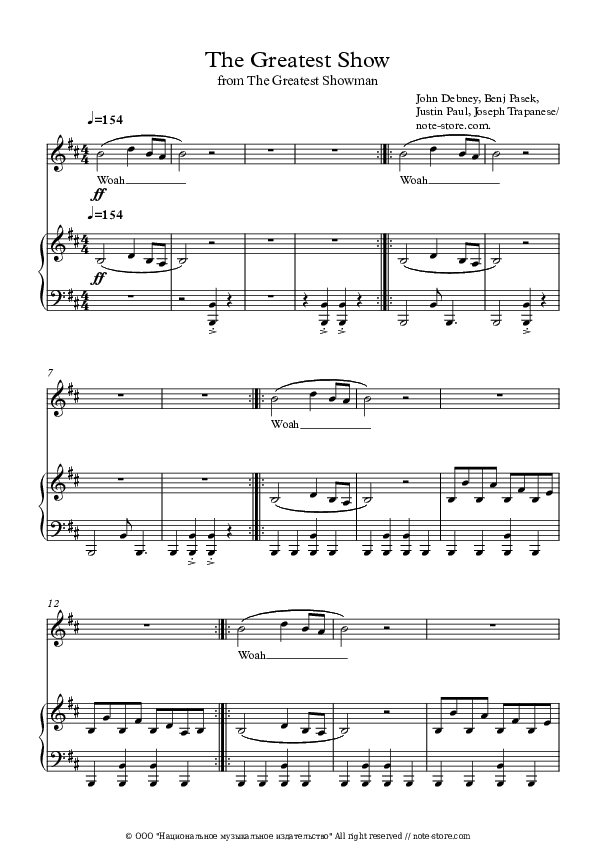 The Greatest Show - The Greatest Showman Ensemble Piano Sheet Music with the Voice part - Piano&Vocal