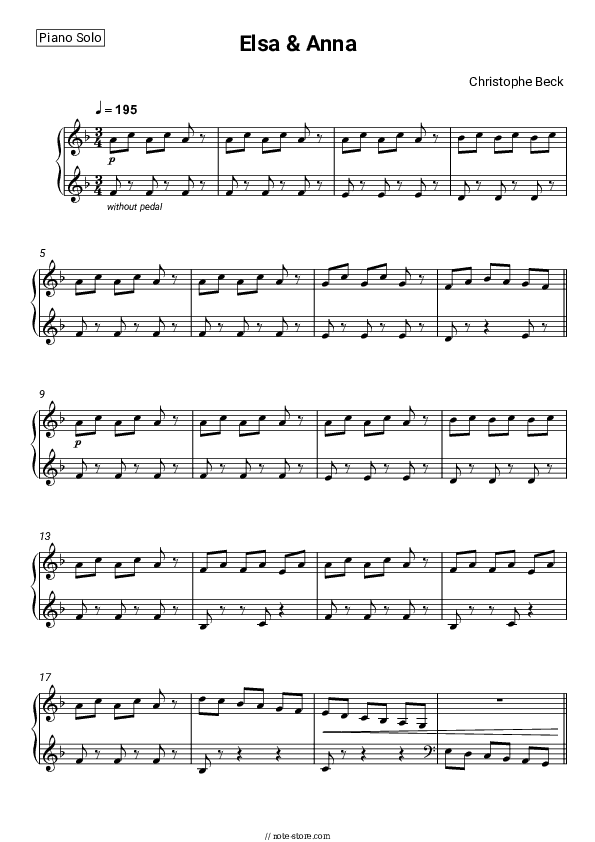 Elsa & Anna - Christophe Beck Piano Sheet Music - Piano.Solo