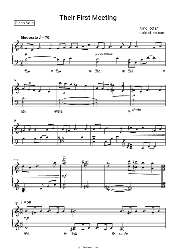 Their First Meeting - Nino Rota Piano Sheet Music - Piano.Solo