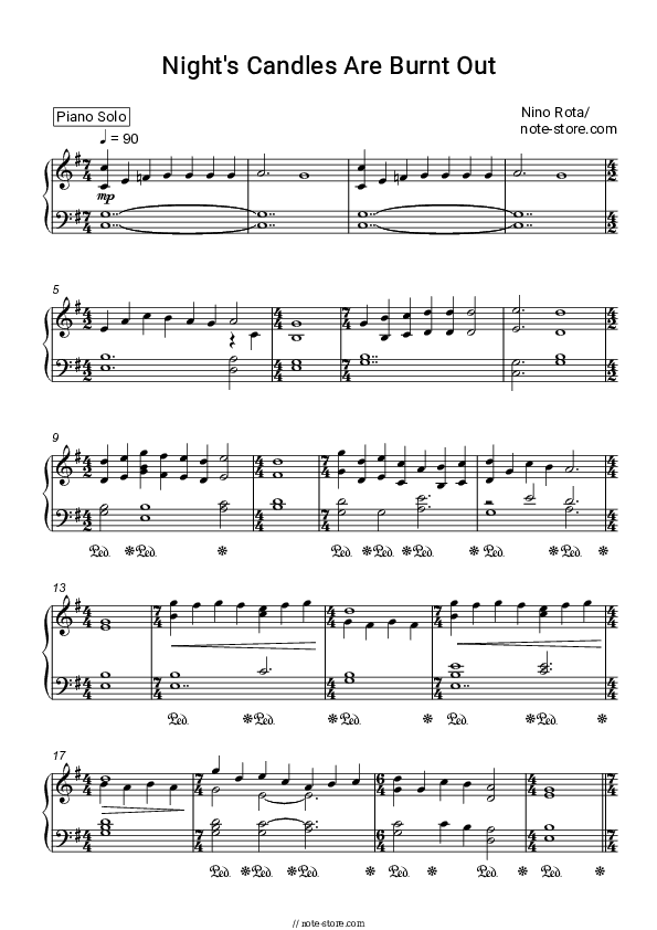 Night's candles are burnt out - Nino Rota Piano Sheet Music - Piano.Solo