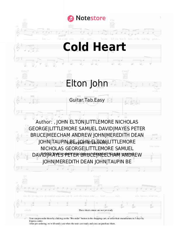 Cold Heart - Elton John, Dua Lipa Tabs Easy - Guitar.Tab.Easy