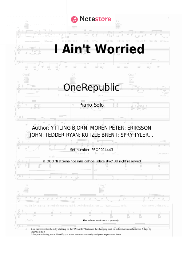I Ain't Worried - OneRepublic Piano Sheet Music - Piano.Solo