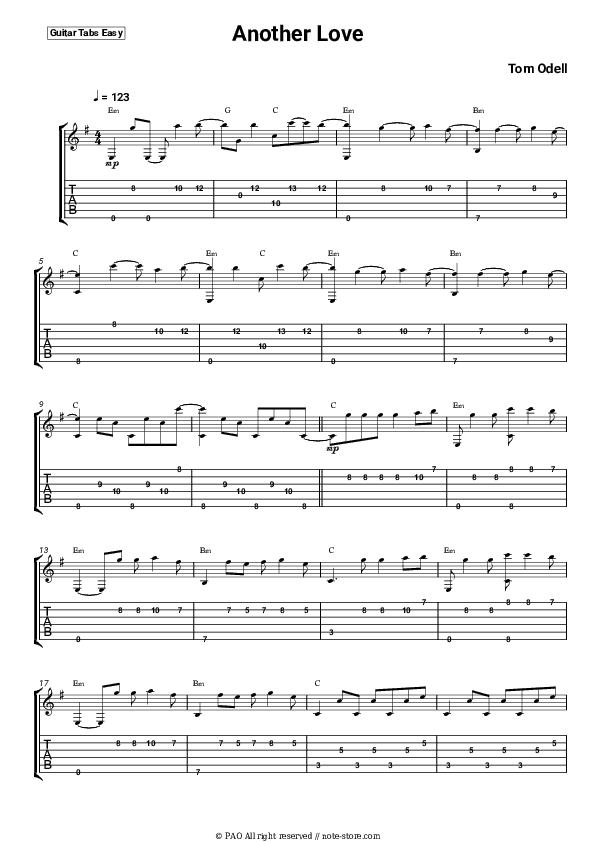 Another Love - Tom Odell Tabs Easy - Guitar.Tab.Easy