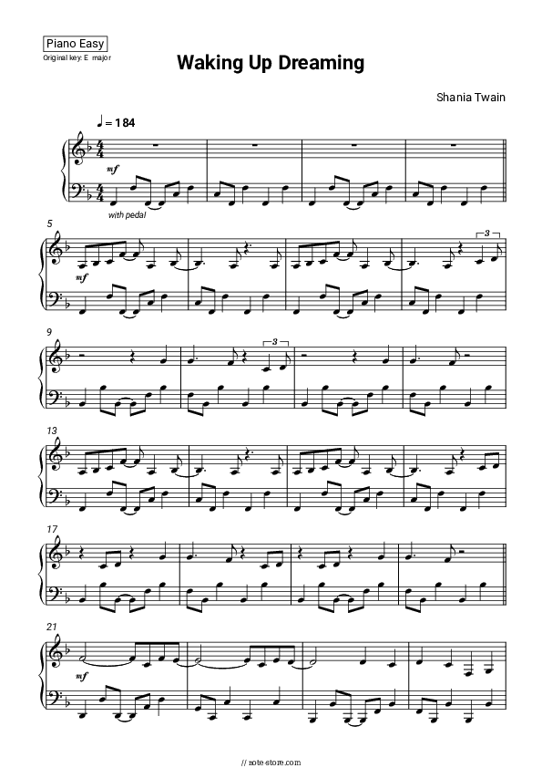 Waking Up Dreaming - Shania Twain Piano Sheet Music Easy - Piano.Easy