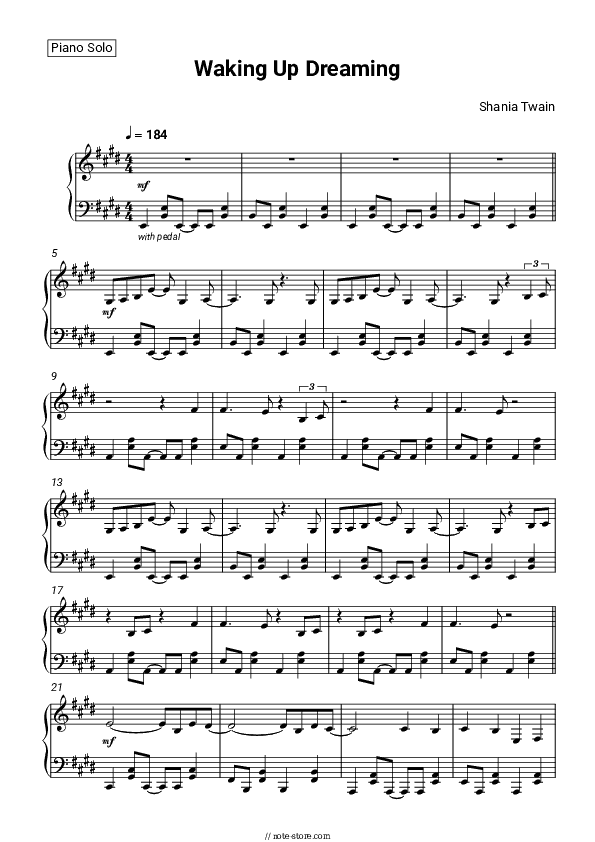 Waking Up Dreaming - Shania Twain Piano Sheet Music - Piano.Solo