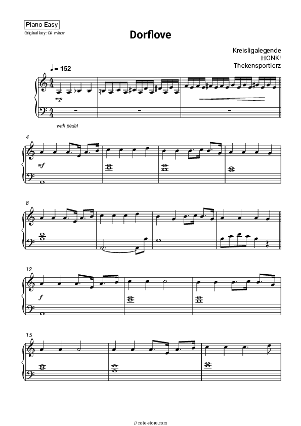 Dorflove - Kreisligalegende, HONK!, Thekensportlerz Piano Sheet Music Easy - Piano.Easy