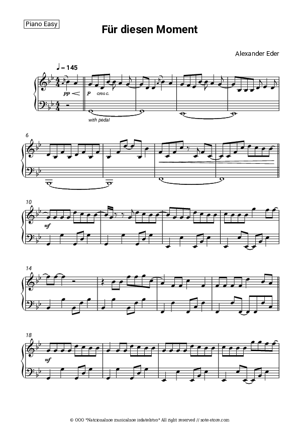 Für diesen Moment - Alexander Eder Piano Sheet Music Easy - Piano.Easy