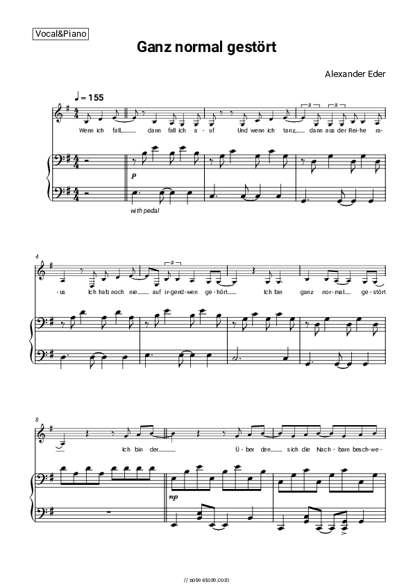 Ganz normal gestört - Alexander Eder Piano Sheet Music with the Voice part - Piano&Vocal