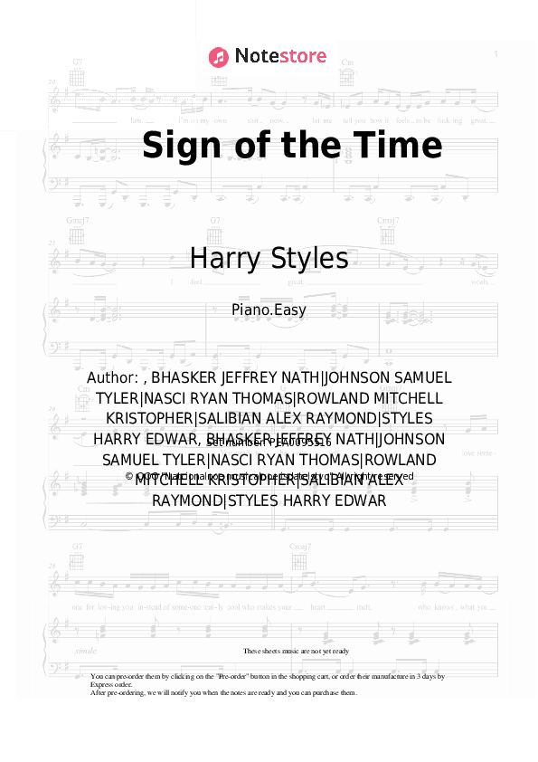 Sign of the Time - Harry Styles Piano Sheet Music Easy - Piano.Easy