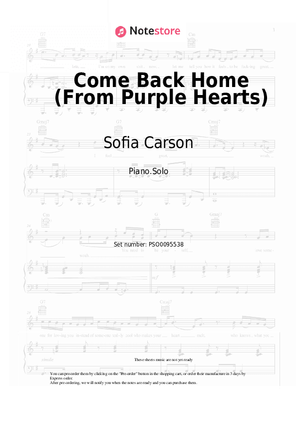 Come Back Home (From Purple Hearts) - Sofia Carson Piano Sheet Music - Piano.Solo