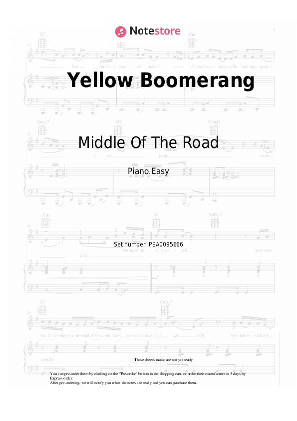 Yellow Boomerang - Middle Of The Road Piano Sheet Music Easy - Piano.Easy