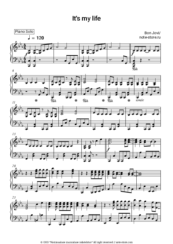 It's My Life - Bon Jovi Piano Sheet Music - Piano.Solo