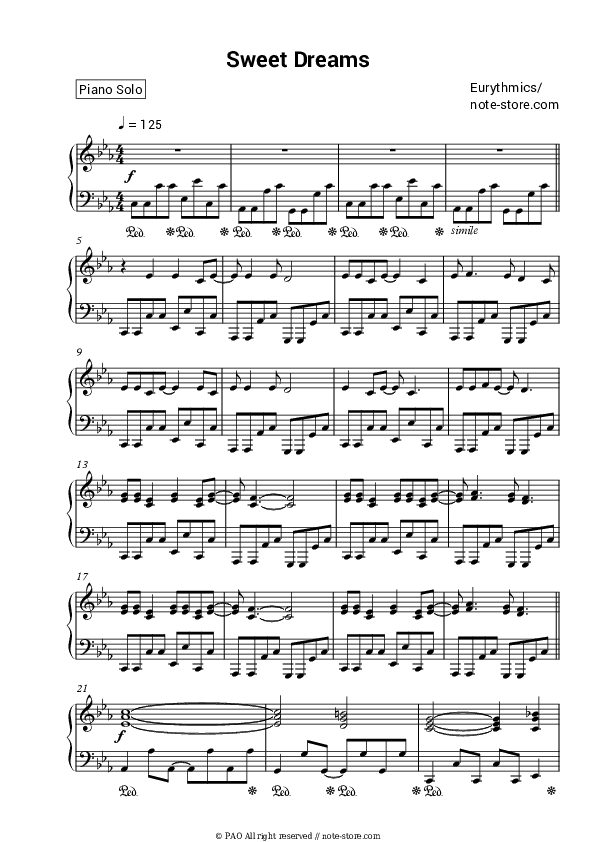Sweet Dreams - Eurythmics Piano Sheet Music - Piano.Solo