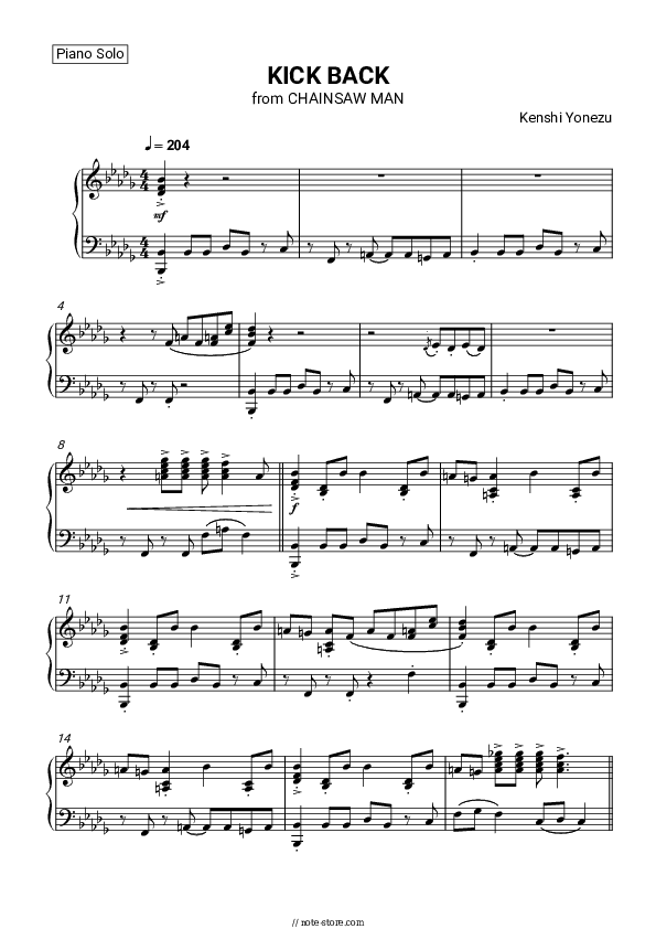 KICK BACK - Kenshi Yonezu Piano Sheet Music - Piano.Solo