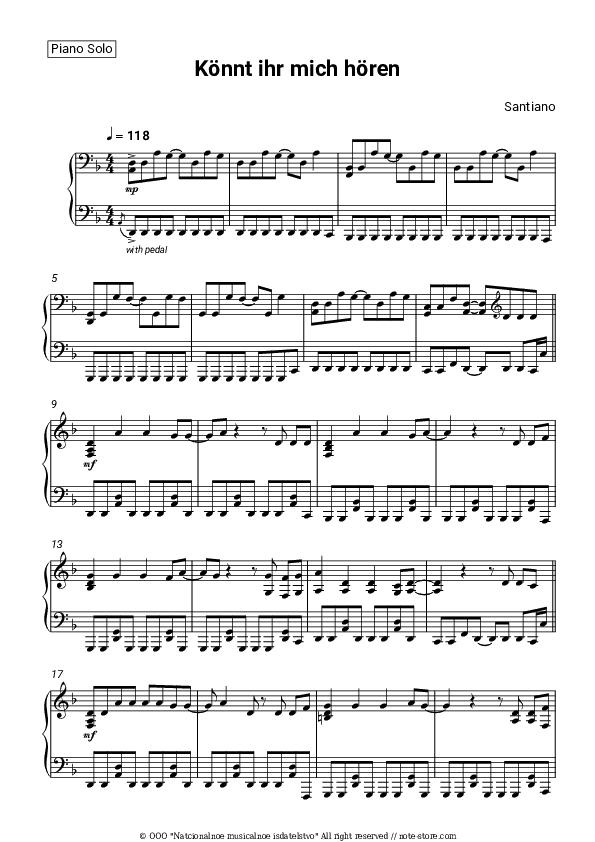 Könnt ihr mich hören - Santiano Piano Sheet Music - Piano.Solo