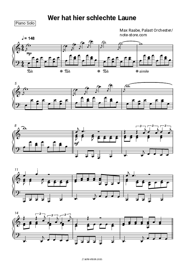 Wer hat hier schlechte Laune - Max Raabe, Palast Orchester Piano Sheet Music - Piano.Solo